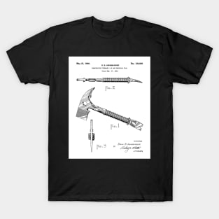 Fireman Axe Patent - Fire Fighter Art - Black And White T-Shirt